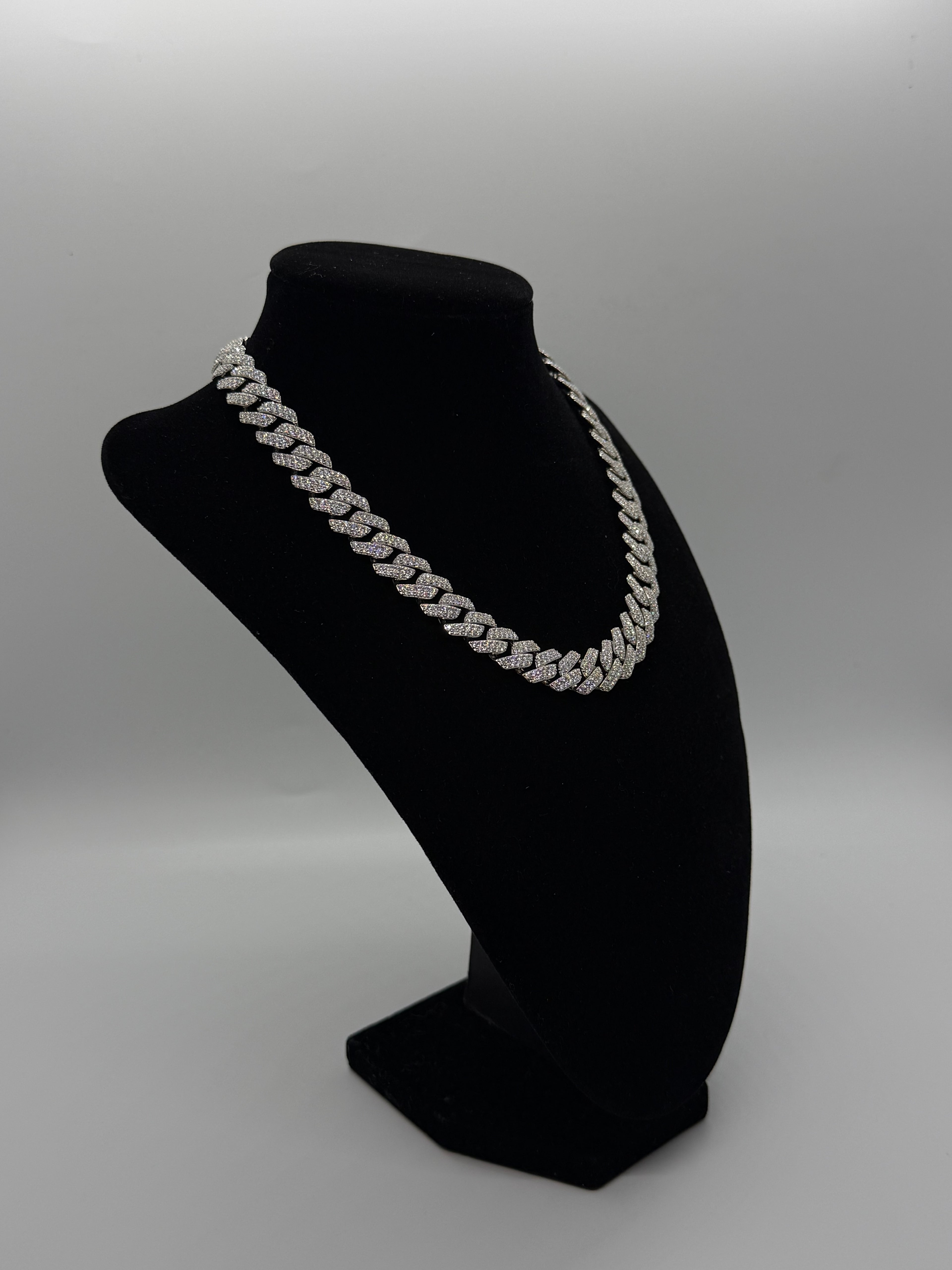 12mm 16" VVS Moissanite 925 Silver Iced Miami Cuban Chain