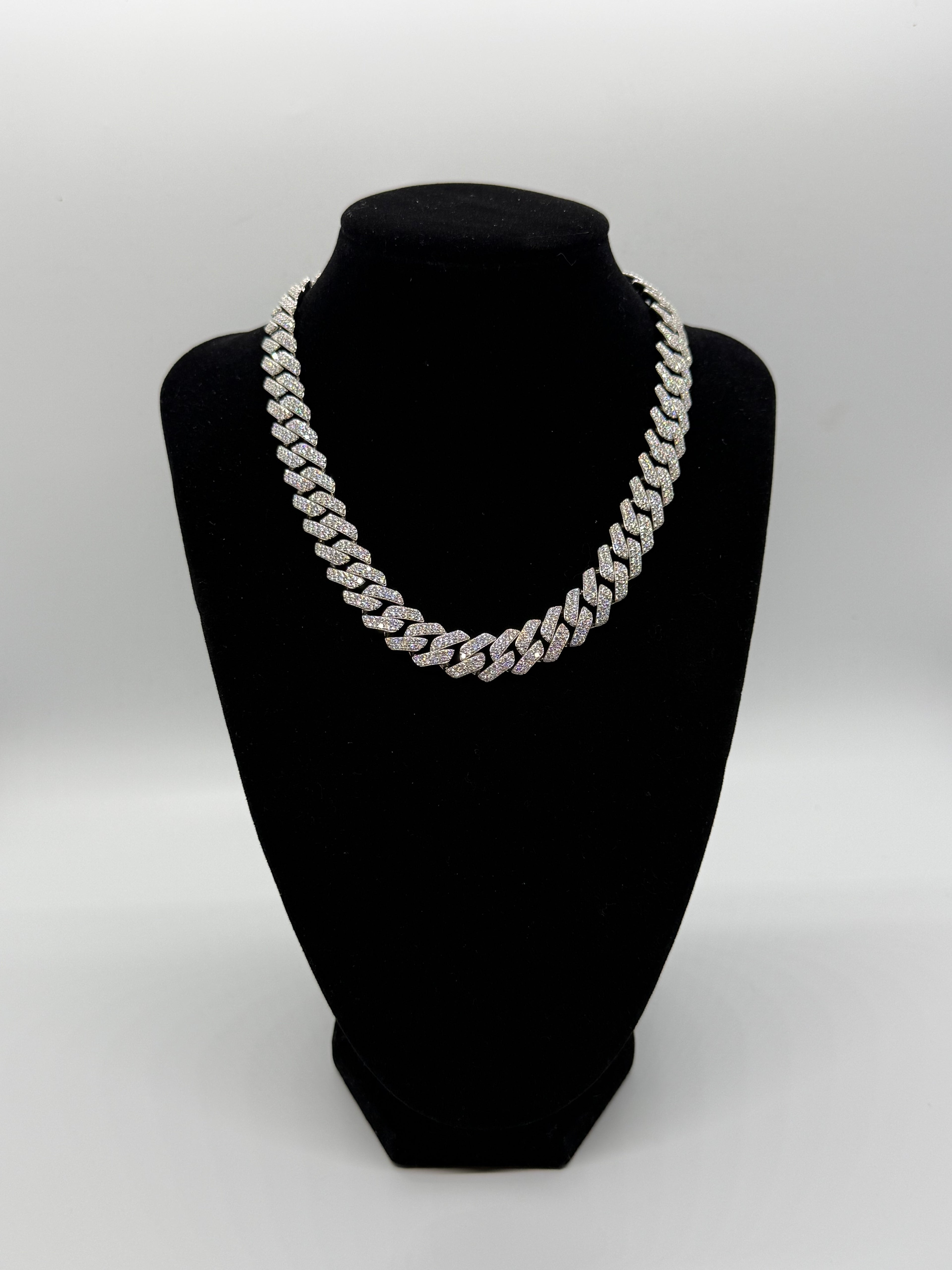 12mm 16" VVS Moissanite 925 Silver Iced Miami Cuban Chain