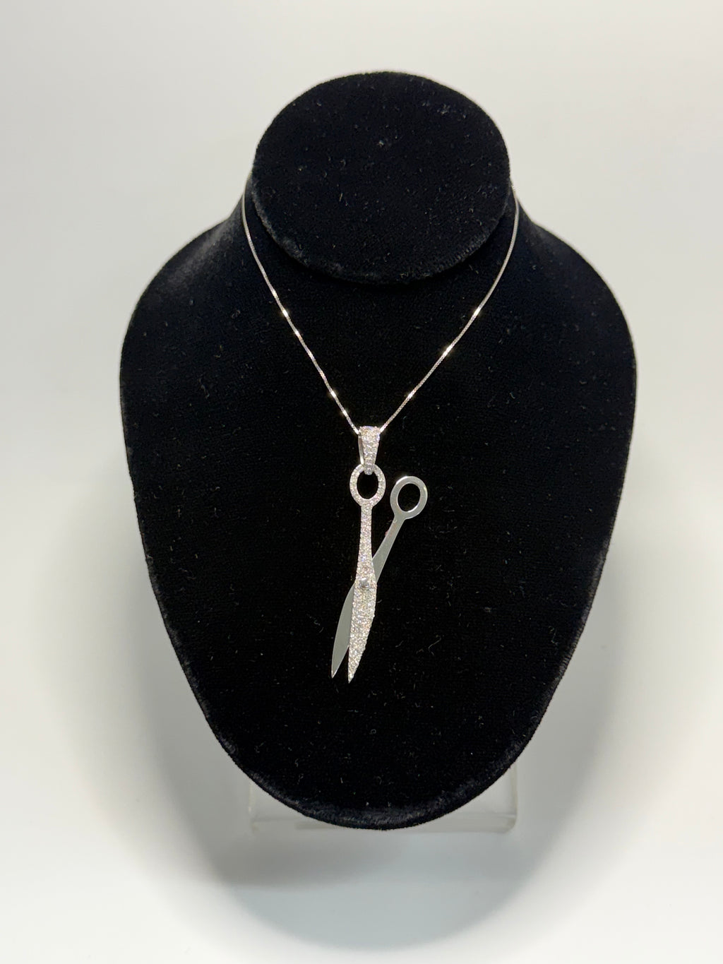 14k White Gold Lab Diamond Scissor Necklace