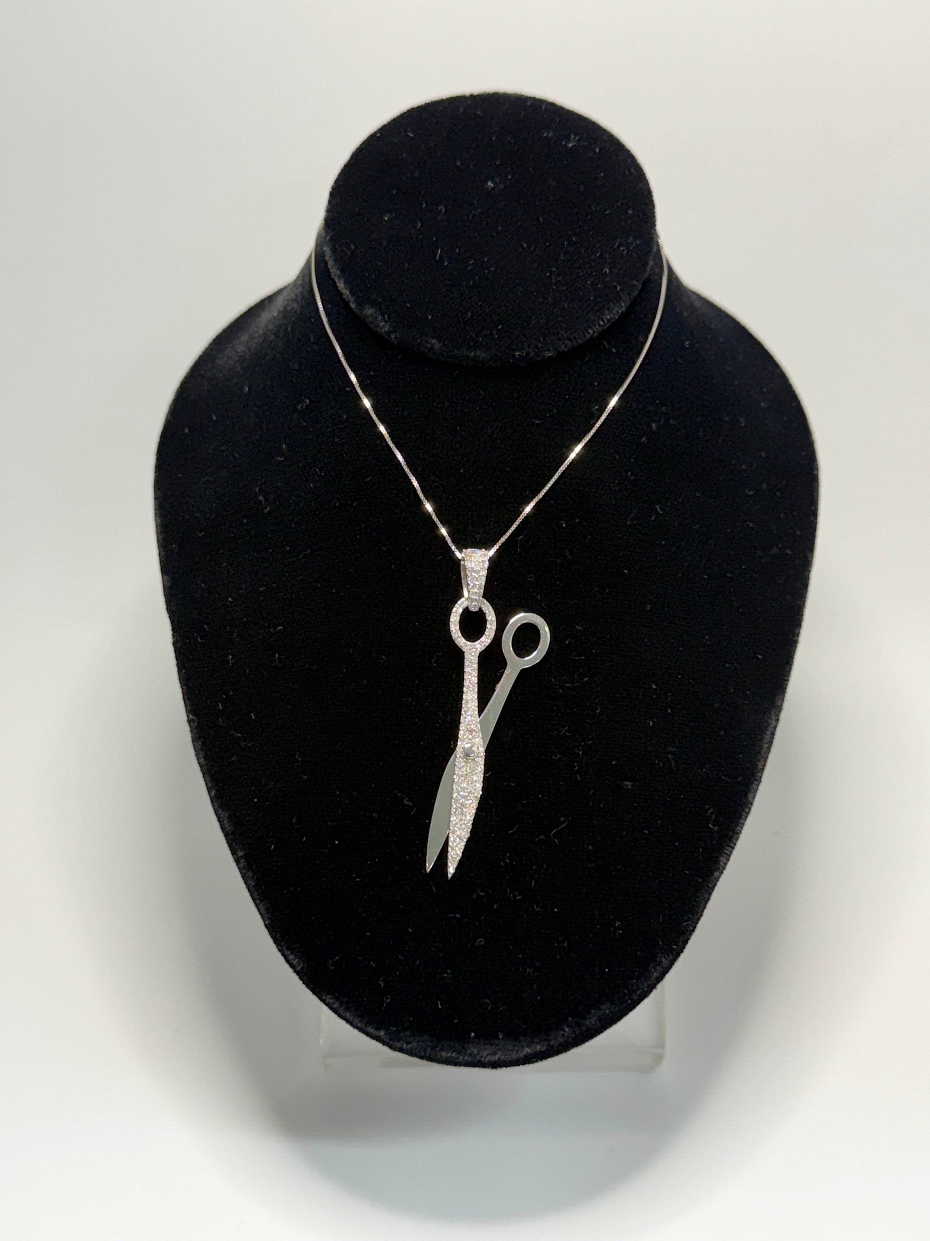 14k White Gold Lab Diamond Scissor Necklace