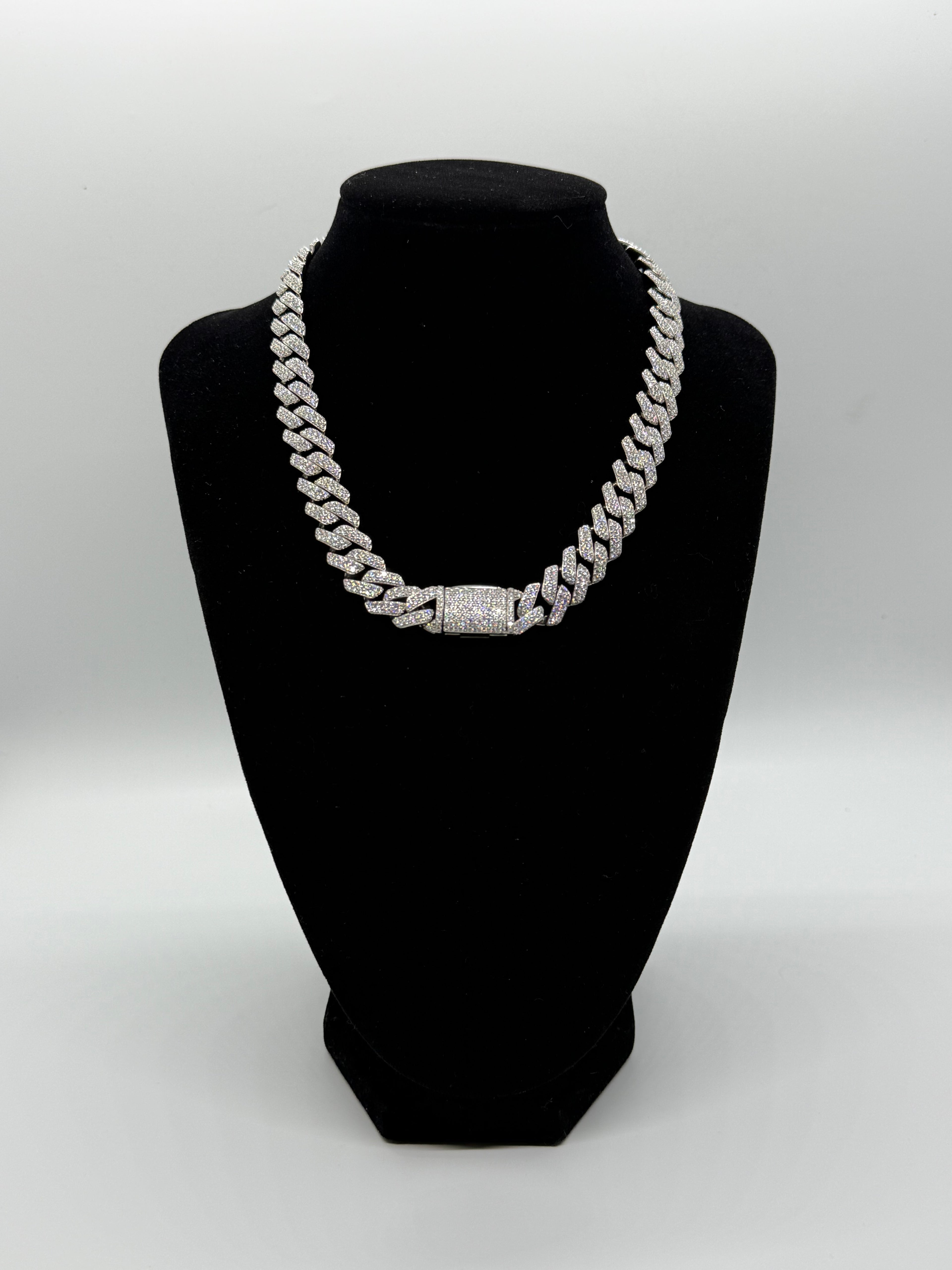 12mm 16" VVS Moissanite 925 Silver Iced Miami Cuban Chain