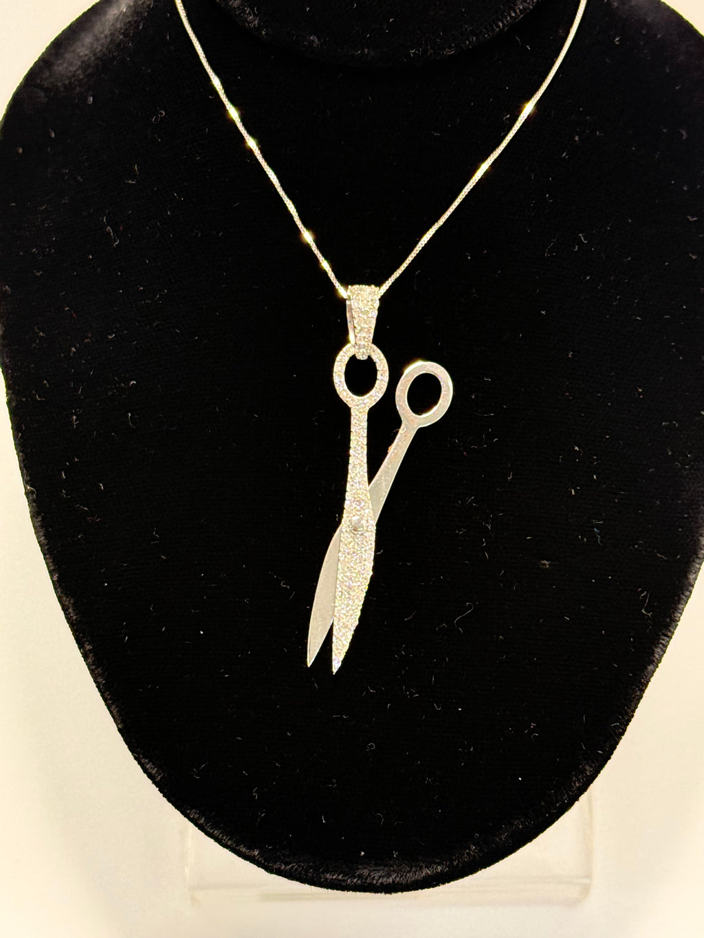 14k White Gold Lab Diamond Scissor Necklace